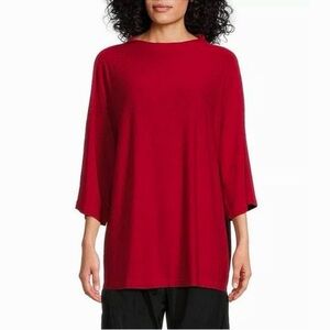 Bryn Walker Size XL Gala Red Adria Flare Sleeve Boat Neck French Terry Tunic Top